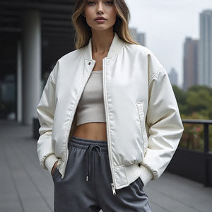 <b>Women</b> Short-crop bomber <b>Jacket</b> Streetwear <b>Lightweight</b> polyester Bomber <b>Jacket</b> Waterproof <b>Lightweight</b> Custom logo side-pocket - Product Image 5