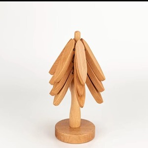 Dessous de plat chaud en forme d'arbre en bois massif avec 4 plats pliables naturels avec 1 support - Product Image 3