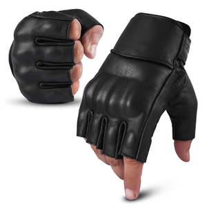 Protecteurs de gants de moto en cuir non perforé à demi-doigt avec coussinets antidérapants Gants en cuir de moto - Product Image 1