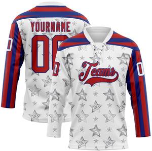 Maillot de hockey sur glace personnalisé de style américain avec col en dentelle, 100% polyester, séchage rapide, antibactérien, nom/numéro de l'équipe - Product Image 5