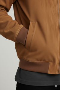 Listo para enviar Cuero de gamuza marrón Hombres Piel de oveja real Lujo Vintage Bomber Biker Chaqueta de invierno Logotipo frontal - Product Image 4