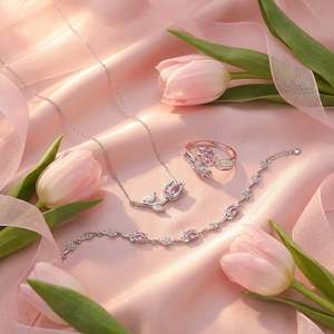 Collier Jeulia en argent sterling avec fleur de tulipe et pierre de perle rose - Product Image 4