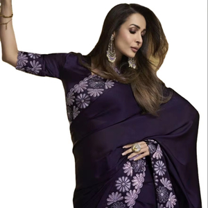 Malika Arrora Geïnspireerde Donkerpaarse Kleur Kanten Rand Werk 5.5 Mtr Lange Lengte Speciale Gelegenheid & Feestkleding Trendy Sari Te Koop