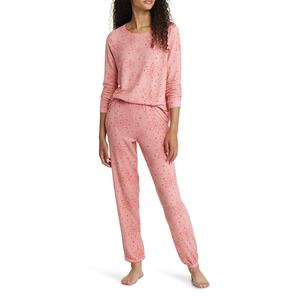 Ensemble de pyjama confortable pour femme en deux pièces, pour toutes les saisons, pull à manches longues, taille élastique, tricot brossé confortable, imprimé, vêtements de nuit - Product Image 1