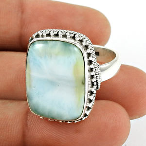 Larimar Natural Gemstone <b>Ring</b> 925 Sterling Silver Square Shape <b>Ring</b> Custom Design Jewelry Suppliers Manufacturer <b>Indian</b> Exporter - Product Image 1