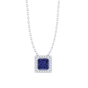 Colgante de Piedra Preciosa de Circonita Cúbica Tanzanita con Corte Princesa, Chapado en Oro Rodio/Oro Amarillo, Cadena de 18 Pulgadas, 9.6mm de Ancho, 1.2g, Fino - Product Image 5