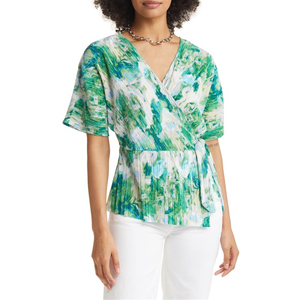 Halogen(R) X-Large Multi Wax Green Wrap Top Pliss in Style Traspirante e con Vita Naturale - Product Image 1