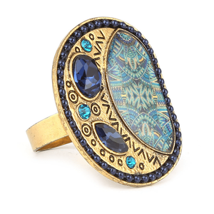 Bague fantaisie pour femme - Dorée - Bleu marine - Product Image 1