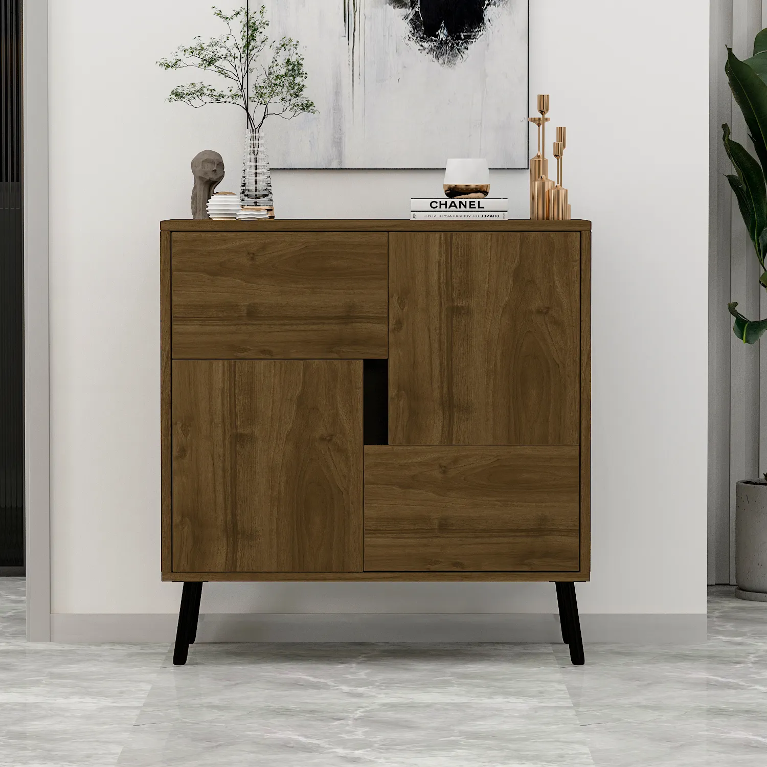 Hoge Kwaliteit C001 Multifunctionele Kast Walnoot-Hout Zwart Met Deuren Console Nieuw Exclusief Huisontwerp Ergonomisch Meubilair