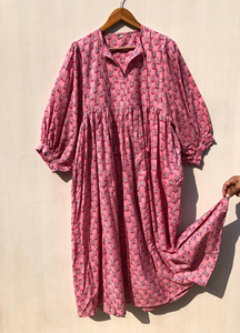 100% algodón bloque de mano vestido Midi estampado cuello profundo cadena más cerca estilo de fiesta informal para primavera bordado Animal borla - Product Image 2