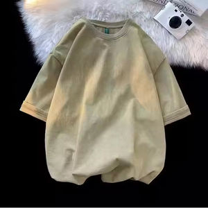 Camiseta Deportiva de Punto Ligera, Holgada y Casual con Cuello Redondo para Hombre, Estilo Oversize, Color Sólido, Lavada, 100% Algodón, ¡Gran Oferta! - Product Image 5