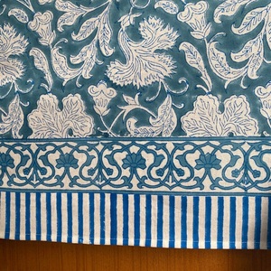 Mantel de algodón hecho a mano con flores indias azules mágicas turcas, juego de lino estampado con bloques de mano, Regalo para mamá, todos los tamaños disponibles - Product Image 6
