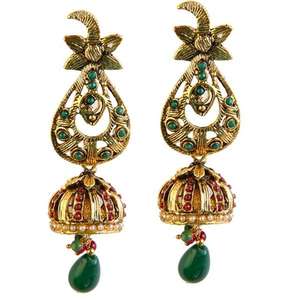 Kriaa 1301816 Boucles d'oreilles pendantes plaqué or goutte d'eau verte Dangler pour la fête de mariage symbole chrétien avec Zircon diamant - Product Image 1