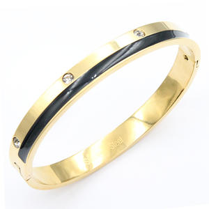 Bracelets jonc en acier inoxydable plaqué or de couleur noire, accessoires de mode - Product Image 3