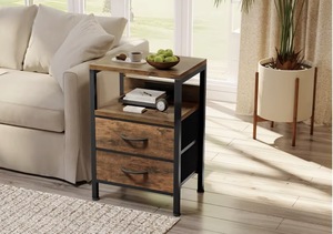 Comodino Rustico in Legno con <span class=keywords><strong>2</strong></span> o 3 Cassetti, Tavolino Industriale da Comodino o Tavolino Laterale per Camera da Letto e Soggiorno - Product Image 6