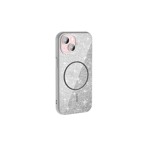 Coque de protection en silicone scintillant blanc de luxe compatible MagSafe pour iPhone 15 Plus XS Max, motif marbre étincelant - Product Image 1