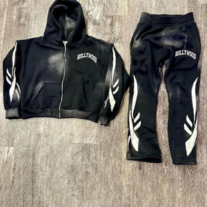 <b>Mens</b> blue <b>tie</b> dye tracksuit set custom logo zip up hoodie and jogger pants two piece casual streetwear sportswear outfit - Product Image 6