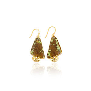 Stylish Brass Dangle <b>Earrings</b> With <b>Green</b> Opal Gemstone <b>Earrings</b> Delicate Brass Gold Plated <b>Earrings</b> For Casual Anniversary Gift - Product Image 1
