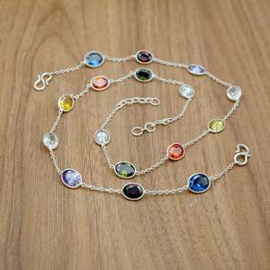 กำไลข้อเท้าคู่ปรับได้สไตล์ทางศาสนาคลาสสิกประดับอัญมณีหลายชิ้นทำจากทองเหลืองธรรมชาติ - Product Image 1