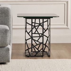 Mesa auxiliar moderna de forma cuadrada superior de cristal con base de metal, perfecta para sala de estar, cafetería, oficina y espacios elegantes de la India - Product Image 1