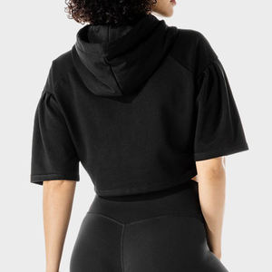 Ropa de calle con logotipo personalizado de alta calidad, Top corto con capucha para mujer, ropa informal recortada, prendas de vestir a la moda, sudadera con capucha para mujer - Product Image 3