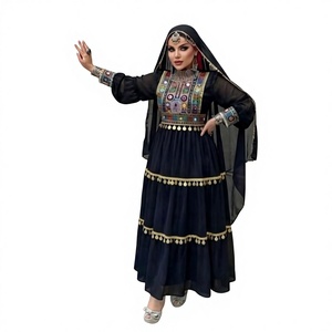 New Design Frock Afghan Dress For Females Balochi Fashion Long Dress Embroidered <b>Patch</b> Design Afghani Dress for Woman Breathable - Product Image 1