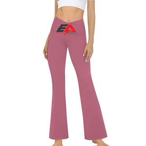 Venta al por mayor de las mujeres de cintura alta Flare Jogger pantalones transpirables suaves anchos rectos pierna Cargo pantalones de chándal XL tamaño para la venta - Product Image 1