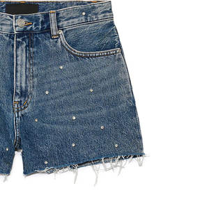 Shorts pour hommes en toile délavée style designer avec strass intégrés, cristaux de haute qualité, 100% coton, style urbain, été - Product Image 2