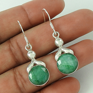 Natural Emerald Gemstone 925 Sterling Silver Artisan Look Trendy <b>Dangle</b> <b>Earrings</b> Handmade Jewelry Christmas Day Gift for Woman - Product Image 4