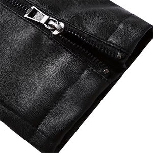 แจ็คเก็ตหนังผู้ชายคุณภาพสูง สีดำ ระบายอากาศ กันลม เป็นมิตรกับสิ่งแวดล้อม แจ็คเก็ตหนังสไตล์ไฮสตรีท พร้อมกระเป๋าซิป - Product Image 3