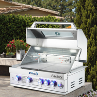 Barbecue à gaz professionnel en acier inoxydable argenté, 4 brûleurs, 1 brûleur arrière, intégré pour cuisine extérieure