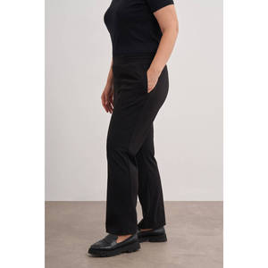 Pantalon droit élastiqué noir taille haute grande taille - Product Image 4