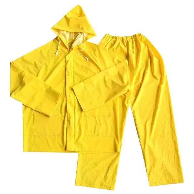 Giá rẻ dành cho người lớn không thấm nước 0.3mm PVC Polyester trùm đầu Áo mưa màu vàng bền nhiệm vụ nặng nề PVC mưa phù hợp với