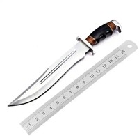 Couteau classique en acier au carbone à manche en bois personnalisé de haute qualité couteau de chasse et étui en cuir de peau de vache