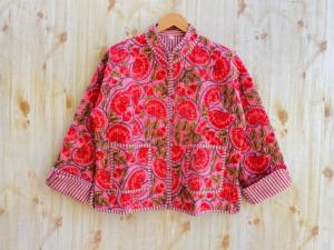 เสื้อนอกผ้าคอตตอนระบายอากาศได้ดีของผู้หญิงแจ็กเก็ตบล็อกลายดอกไม้ผ้าคอตตอนระบายอากาศได้เสื้อโค้ทกลับด้านได้เป็นมิตรกับสิ่งแวดล้อม - Product Image 5