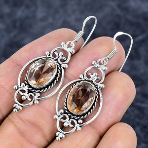 Pendientes de morganita de Plata de Ley 925 hechos a mano, forma ovalada de gota larga, piedras preciosas chapadas en plata para bodas y fiestas - Product Image 3