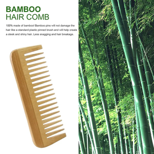 Peine de dientes anchos de bambú para uso en salón Cepillo antiestático pulido a mano para cabello seco ondulado rizado natural para mujeres y hombres - Product Image 2
