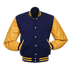 Chaqueta universitaria negra tipo bomber, chaqueta Letterman con mangas de cuero, chaqueta universitaria de cuero personalizada al por mayor para hombre - Product Image 2