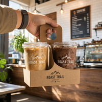 Gobelets en PET personnalisés AT PACK de 16 oz avec support pour 2 gobelets, gobelets en plastique transparent pour café glacé, jus, thé et cafés à emporter