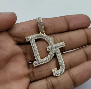 Colgante y abalorio de moissanita de plata 925 para hombre, dos letras "DJ", frase en capas, Diamante de moissanita, categoría de producto premium - Product Image 2