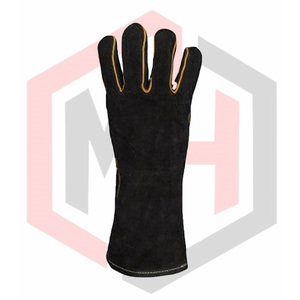 Gants de soudage en cuir fendu noir antistatiques résistants à la déchirure 7 oz avec manchette longue - Product Image 4