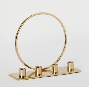 Luxury Geometric <b>Gold</b> <b>Candle</b> <b>Holder</b> with Circular Frame and 4 Taper Platforms on Rectangular Base - Product Image 1