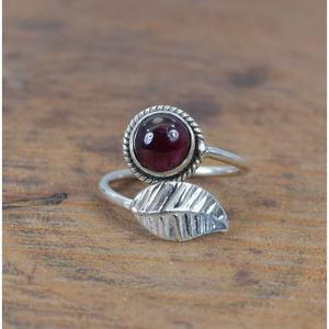 แหวนโกเมนธรรมชาติขายส่งรูปใบ925สเตอร์ลิงทำด้วยมือเครื่องประดับอินเดียชุดฝาสำหรับงานแต่งงานเครื่องประดับ unisex Studio - Product Image 1