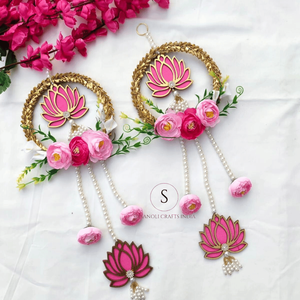 Moderno Tapiz de Pared con Diseño de Flor de Loto, Rosas Rosadas y Rojas, Adornos Moti Mala, Telones de Fondo de Diseño para Bodas, Decoración para Fiestas - Product Image 6