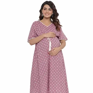 Maternity Kaftan Dress Easy Breast Feeding Breastfeeding Dress Western Dress with Zippers for Nursing Pre and Post Pregnancy | C