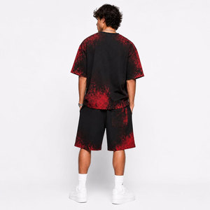 Shorts de sport pour hommes, style hip-hop, noir et rouge dégradé, imprimé à motifs, taille élastique, respirant, avec poches - Product Image 5