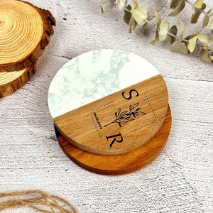 Ensemble de sous-verres en bois d'acacia et pierre de qualité supérieure avec support, tapis de boisson rustiques modernes pour salle à manger, cuisine ou bureau - Product Image 4