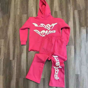 Sudadera con capucha y pantalones de chándal de algodón de 2 piezas para Otoño e Invierno de etiqueta privada, chándal informal de talla grande, conjuntos de chándal informales - Product Image 2