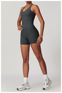 Seamless High Waist Full Length Leggings 2 Piece Set Scoop Neck Racerback Crop Top Solid Color Eco-Friendly Durable Yoga Set - Product Image 4