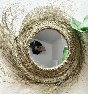 กระจก Boho ฟางธรรมชาติ, กระจก Boho Raffia, กระจก Boho, กระจกฝอย, กระจกฟาง, กระจกยิปซี, กระจกหวาย - Product Image 1